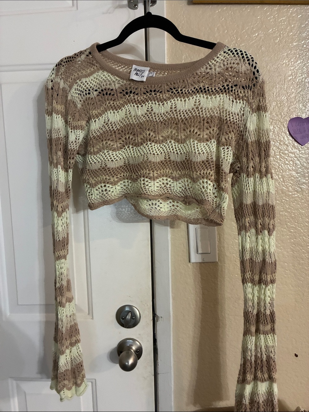Princess Polly Beige and Cream Crochet Crop Sweater